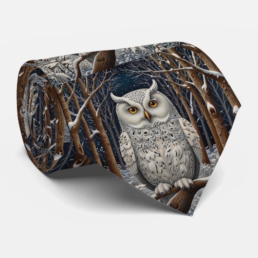 Elegant boho witte uil bos winterbos stropdas (Opgerold)