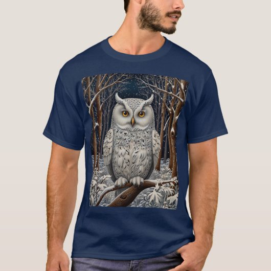 Elegant boho witte uil bos winterbos t-shirt (Voorkant)