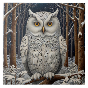 Elegant boho witte uil bos winterbos tegeltje