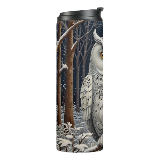 Elegant boho witte uil bos winterbos thermosbeker (Gedraaid links)