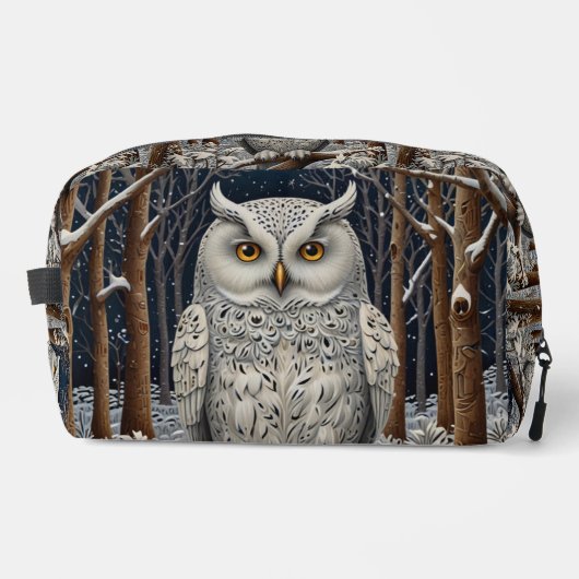 Elegant boho witte uil bos winterbos toilettasje (Voorkant)