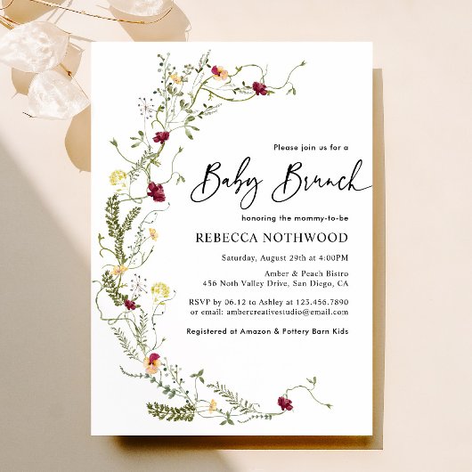 Elegant Boho Wreath Wildflower Baby Brunch Kaart