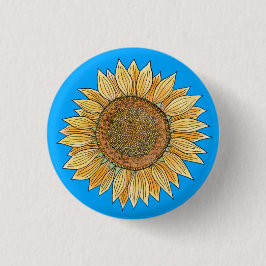 Elegant Boho Yellow en Blue Waterverf Sunflower Ronde Button 3,2 Cm