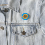 Elegant Boho Yellow en Blue Waterverf Sunflower Ronde Button 3,2 Cm (In situ)