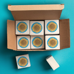 Elegant Boho Yellow en Blue Waterverf Sunflower Ronde Sticker