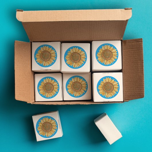 Elegant Boho Yellow en Blue Waterverf Sunflower Ronde Sticker