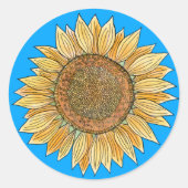 Elegant Boho Yellow en Blue Waterverf Sunflower Ronde Sticker (Voorkant)