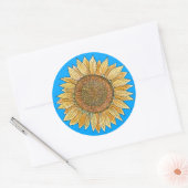 Elegant Boho Yellow en Blue Waterverf Sunflower Ronde Sticker (Envelop)
