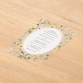 Elegant Boho Yellow Wildflower Greenery Wedding Acryl Uitnodigingen (Laagn)