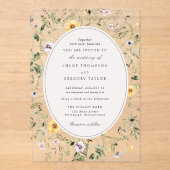 Elegant Boho Yellow Wildflower Greenery Wedding Acryl Uitnodigingen (Voorkant)