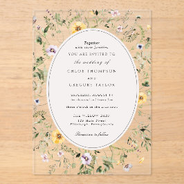 Elegant Boho Yellow Wildflower Greenery Wedding Acryl Uitnodigingen