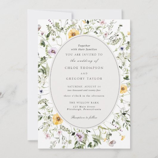 Elegant Boho Yellow Wildflower Greenery Wedding Kaart (Voorkant)