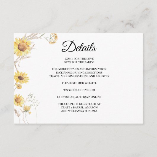 Elegant Boho Zonnebloem behuizing Kaart Details (Voorkant)