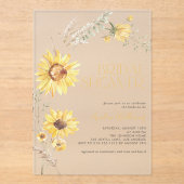 Elegant Boho Zonnebloem Botanisch Vrijgezellenfees Acryl Uitnodigingen (Voorkant)