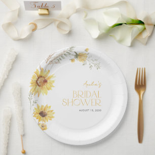 Elegant Boho Zonnebloem Botanisch Vrijgezellenfees Papieren Bordje
