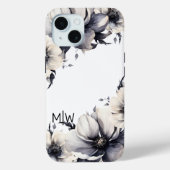 Elegant Boho Zwart Wit Bloemen Monogram Case-Mate iPhone Case (Achterkant)