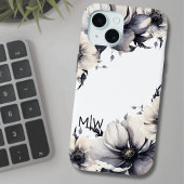 Elegant Boho Zwart Wit Bloemen Monogram Case-Mate iPhone Case