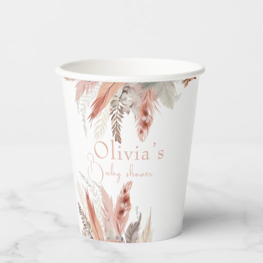 Elegant bohoPampas grass Baby shower Papieren Bekers (Voorkant)