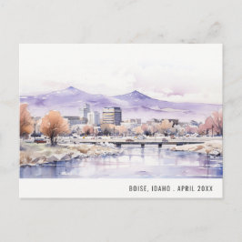 Elegant Boise, Idaho Aquarel Landschap Reis Feestdagenkaart