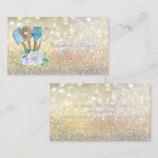 Elegant Bokeh Bakery Hand Tools Flowers Visitekaartje (Voorkant / Achterkant)