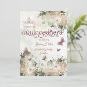 Elegant bokeh Butterfly florale tuin Quinceañera Kaart (Staand voorkant)