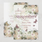 Elegant bokeh Butterfly florale tuin Quinceañera Kaart (Voorkant / Achterkant)