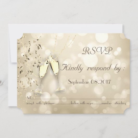 Elegant Bokeh, Confetti-wijnbril RSVP-kaart Kaart (Voorkant)
