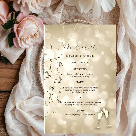 Elegant Bokeh,Confetti Wine Glasses Wedding