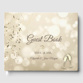 Elegant Bokeh,Confetti Wine Glasses Wedding Gastenboek