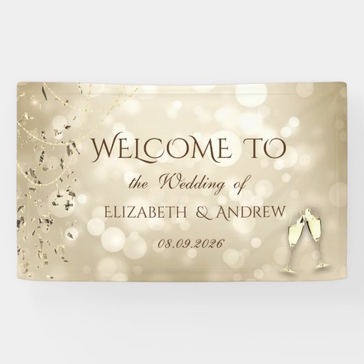 Elegant Bokeh,Confetti Wine Glasses Wedding Spandoek (Horizontaal)