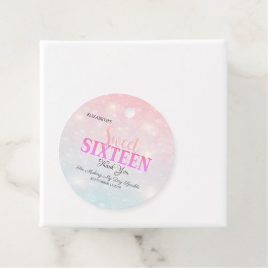 Elegant Bokeh, Glitter Sweet 16 Bedankjes Labels (In situ)
