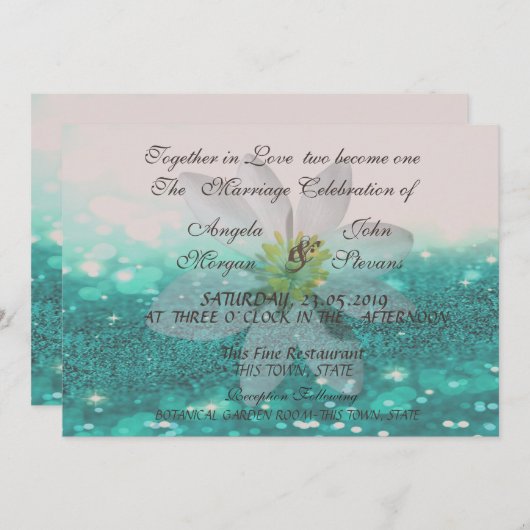 Elegant Bokeh, Glittery, Daisy Wedding Invitation Kaart (Voorkant / Achterkant)
