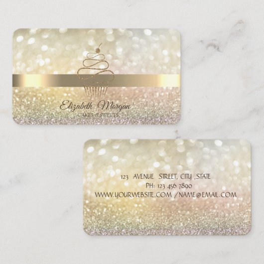 Elegant Bokeh Gold Glitter Cupcake Visitekaartje (Voorkant / Achterkant)