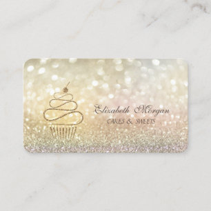 Elegant Bokeh Gold Glitter Cupcakes Visitekaartje