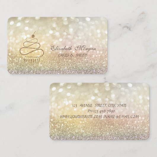 Elegant Bokeh Gold Glitter Cupcakes Visitekaartje (Voorkant / Achterkant)
