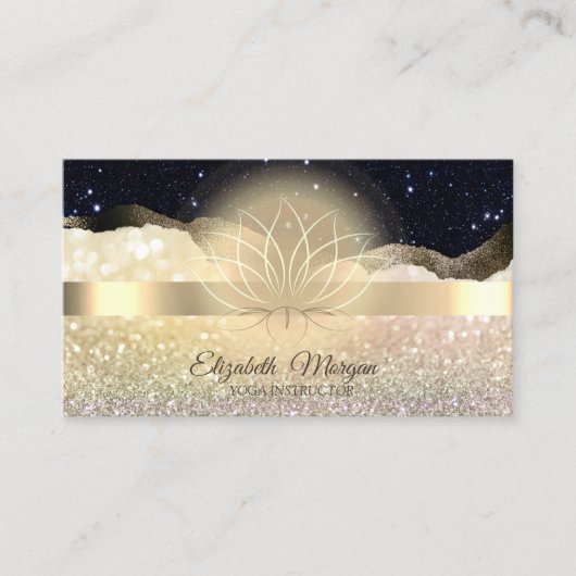 Elegant Bokeh Gold, Lotus Black Glitter Yoga Visitekaartje (Voorkant)