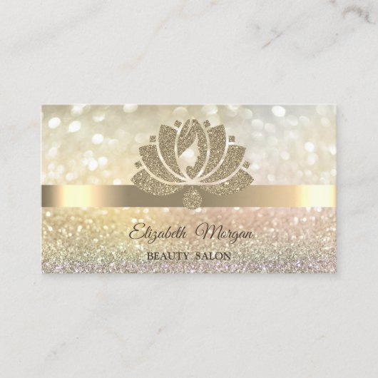 Elegant Bokeh Gold, Lotus Flower Beauty Salon Visitekaartje (Voorkant)