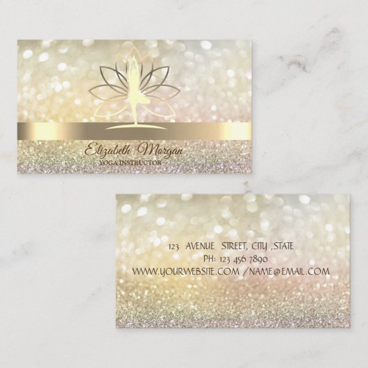 Elegant Bokeh Gold, Lotus Women Yoga Instructor Visitekaartje (Voorkant / Achterkant)