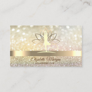 Elegant Bokeh Gold, Lotus Women Yoga Instructor Visitekaartje