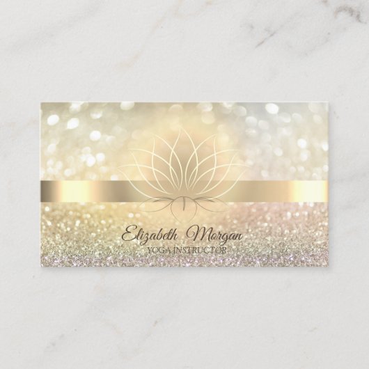 Elegant Bokeh Gold, Lotus Yoga Instructor Visitekaartje (Voorkant)
