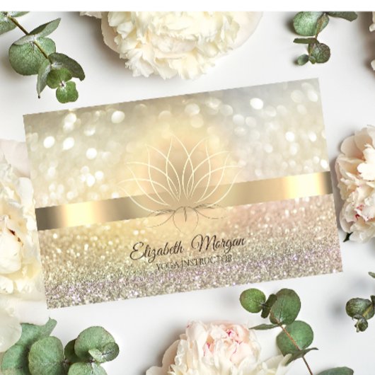 Elegant Bokeh Gold, Lotus Yoga Instructor Visitekaartje