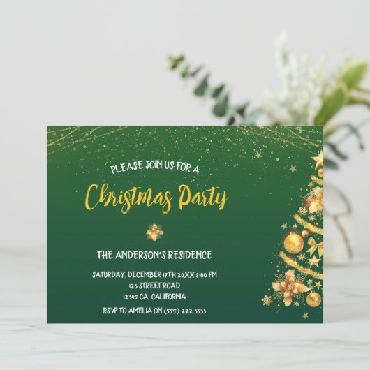 Elegant Bokeh Gold Pine Tree kerstfeest Kaart (Staand voorkant)