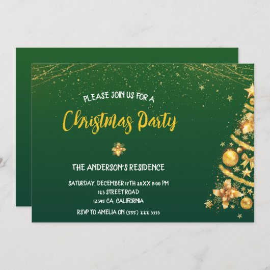 Elegant Bokeh Gold Pine Tree kerstfeest Kaart (Voorkant / Achterkant)