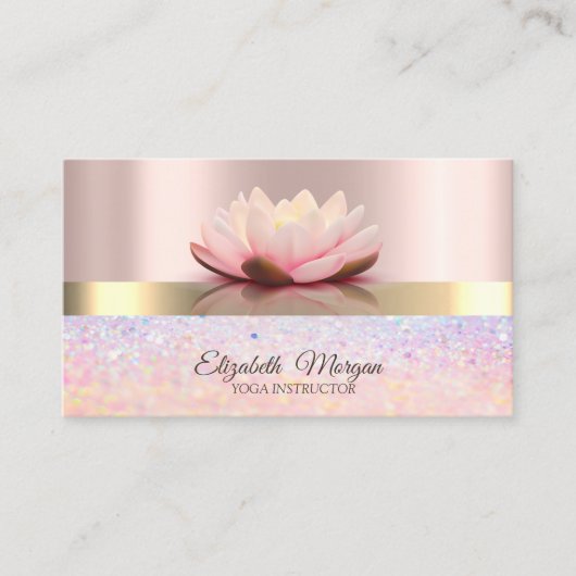 Elegant Bokeh Gold Stripe, Lotus Roos Gold Visitekaartje (Voorkant)