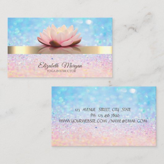 Elegant Bokeh Gold Stripe, Lotus Yoga Instructor Visitekaartje (Voorkant / Achterkant)