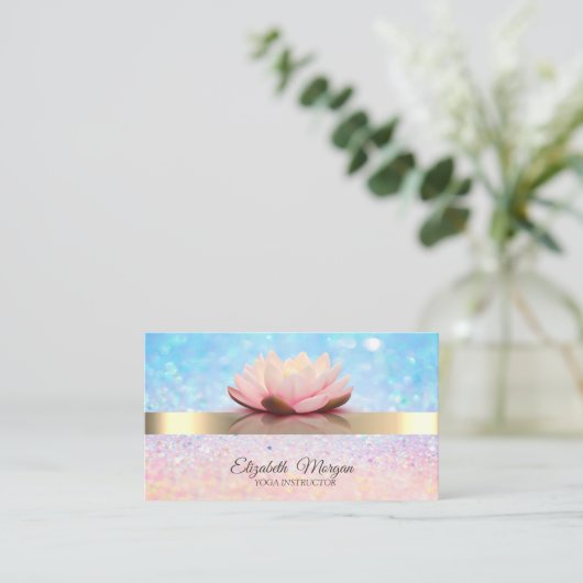 Elegant Bokeh Gold Stripe, Lotus Yoga Instructor Visitekaartje (Staand voorkant)