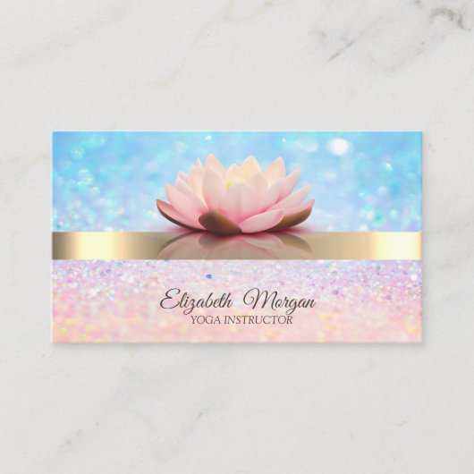 Elegant Bokeh Gold Stripe, Lotus Yoga Instructor Visitekaartje (Voorkant)