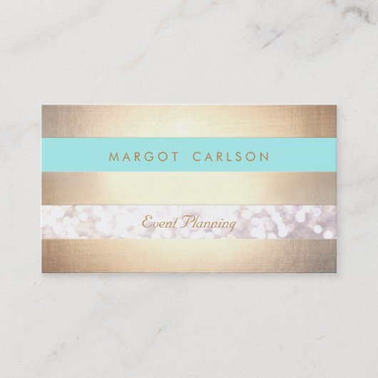 Elegant Bokeh Gold Striped Light Turquoise Chic Visitekaartje (Voorkant)