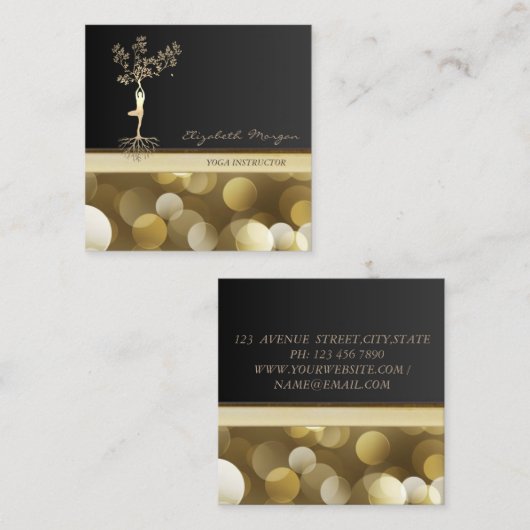 Elegant, Bokeh, Gold Tree Silhouette Vierkante Visitekaartje (Voorkant / Achterkant)