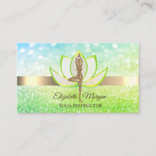 Elegant Bokeh Green Lotus Yoga Glitter Girl Visitekaartje